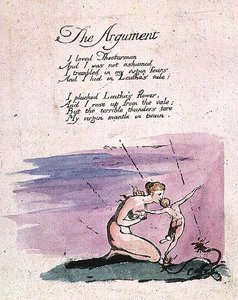 Argumentet, fra Vision of the Daughters of Albion, 1793 (farvet radering) af William Blake